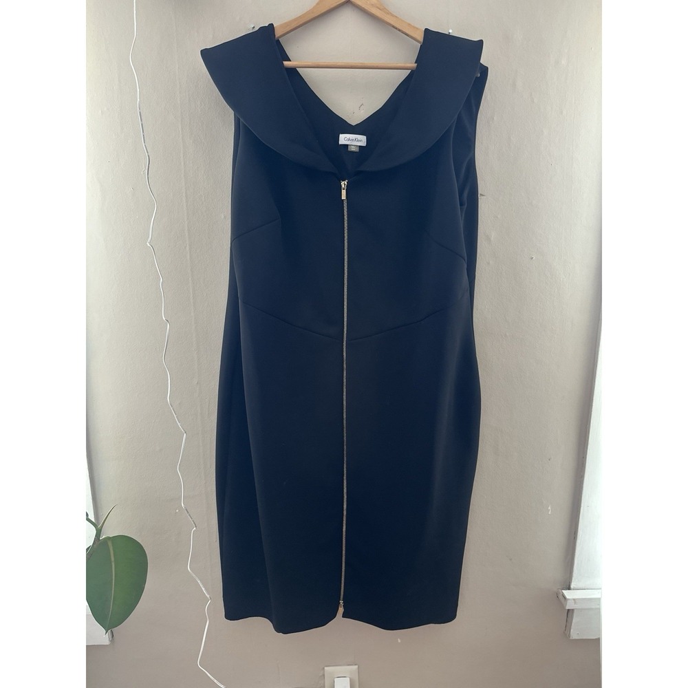 Calvin Klein Womens Black Dress Size 20W Zipper Front Cocktail Office‎ Classic